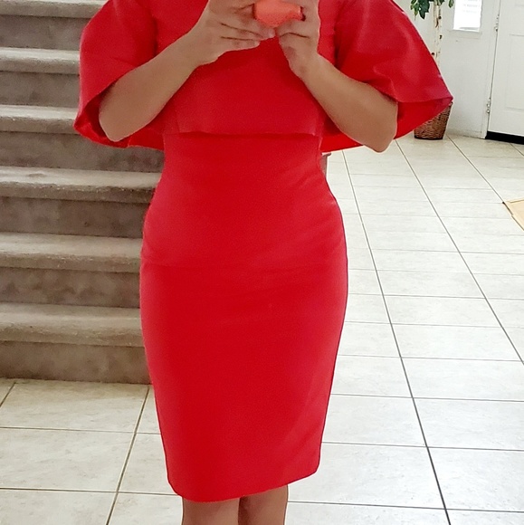 🔥Monique Lhuillier] NWT $550  Red Midi Dress size 4 - Picture 6 of 9